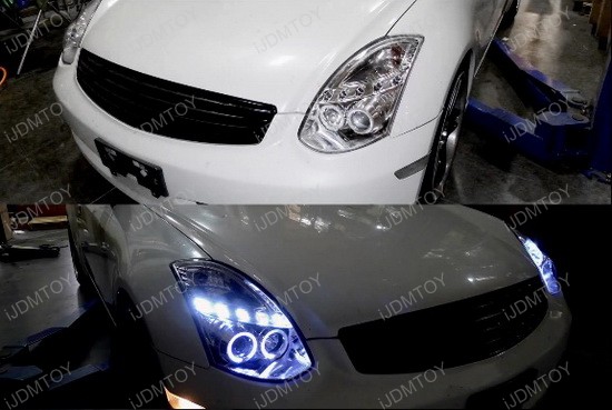 03 05 Infiniti G35 2dr Coupe Chrome Halo Projector Led Headlights 03 05 Infiniti G35 2dr Coupe Chrome Housing Dual Halo Angel Eyes Projector Led Headlights