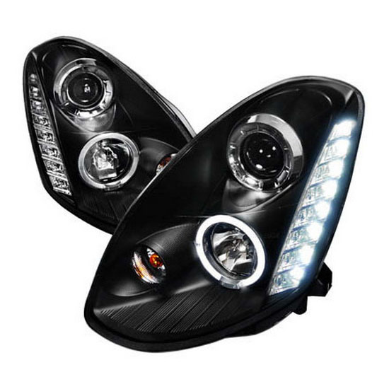 0506 Infiniti G35 Black Halo Angel Eye Projector LED Headlights