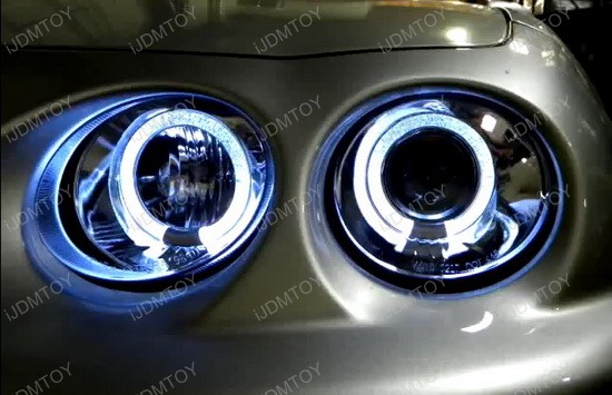 98 01 Acura Integra Chrome Halo Angel Eyes Projector Headlights 1998 2001 Acura Integra Chrome Housing Dual Halo Angel Eyes Projector Headlights