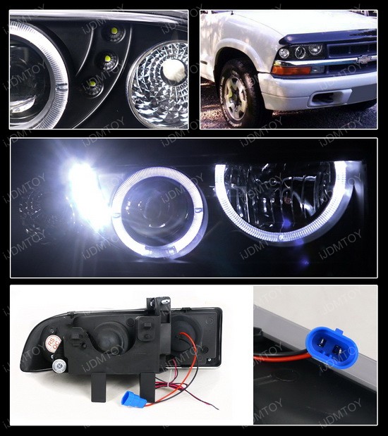 9804 Chevrolet S10 Black Dual Halo Projector Headlights with LEDs