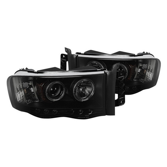 02 05 Dodge Ram 1500 Black Smoke Housing Halo Projector Headlights 2002 2005 Dodge Ram 1500 Black Smoke Housing Halo Projector Headlights