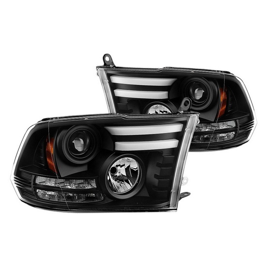 09 12 dodge ram black led projector headlights with light dot compliant light bar