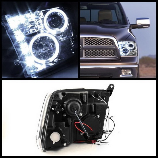 09-14 Dodge Ram 1500 Chrome CCFL Halo LED Projector Headlights
