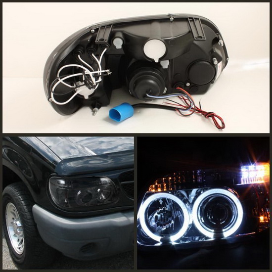1995 01 Ford Explorer Smoke Led Halo 1pc Projector Headlights 1995 2001 Ford Explorer Smoke Housing Led Halo Angel Eyes 1pc Projector Headlights