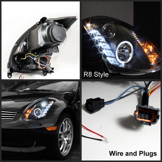 200307 Infiniti G35 Black CCFL Halo Projector Headlights