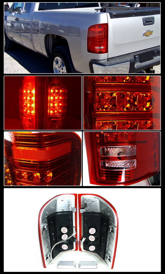 0712 Chevrolet SILVERADO Chrome Housing Red Lens LED Tail Lights