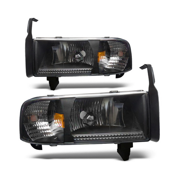 94 01 Dodge Ram 1500 Black Housing Euro Headlights